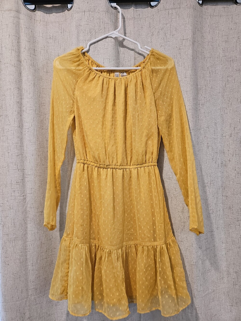 Divided By H&M Yellow Swiss Dot Dress with Ruffle Hem